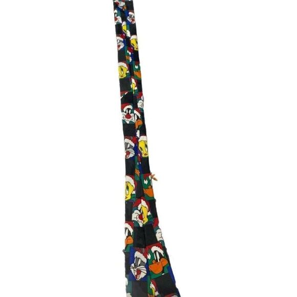 VINTAGE Looney Tunes Christmas Tie Necktie Daffy Bugs Sylvester Tweety 90s Santa - Picture 7 of 9